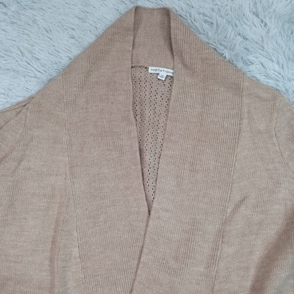 Notations Womens Cardigan Sweater Biege XL‎ Crochet Knit Open Front Long Sleeve - Picture 5 of 10